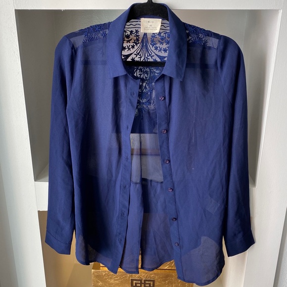 Urban Outfitters Blue Sheer Button Up Blouse - Picture 1 of 8